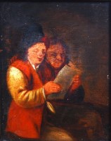 Lot 880 - Circle of David Teniers - Couple reading, oil...