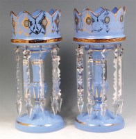 Lot 118 - A pair of Victorian powder blue glass pedestal...