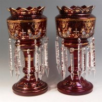 Lot 119 - A pair of Victorian ruby glass pedestal...