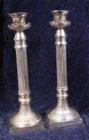 Lot 137 - A pair of large silver plated pedestal column...