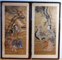 Lot 296 - A pair of early 20th century Chinese scroll...