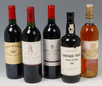 Lot 58 - Five bottles of various vintage wines;...