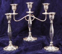 Lot 146 - A modern silver three light candelabra with...