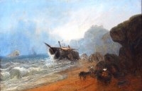 Lot 444 - Harding - Shipwreck on a rocky coastline, oil...