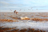 Lot 451 - Julian Novorol - Geese flying above the sea,...