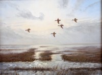 Lot 452 - Julien Novorol - Geese flying over the marshes,...