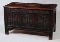 Lot 563 - A circa 1700 joined oak three panel coffer,...