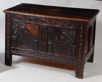 Lot 576 - A circa 1700 joined oak coffer, (with later...