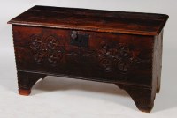 Lot 562 - A circa 1700 boarded elm coffer, having...