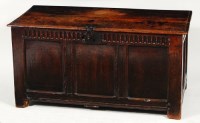 Lot 577 - A circa 1700 joined oak coffer, having hinged...