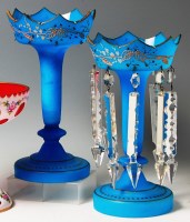 Lot 113 - A pair of Victorian blue glass pedestal table...
