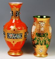 Lot 117 - A Moser style green glass vase, having gilt...