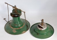 Lot 95 - Pair of glass station gas lamps with shades...