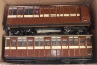 Lot 358 - 4 plastic GI kit built brown bogie coaches...