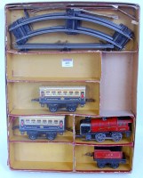 Lot 403 - French Hornby M4 set box containing red 0-4-0...