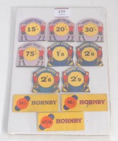 Lot 439 - 11x Hornby original shop price tickets...
