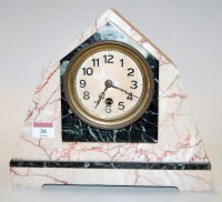 Lot 36 - An Art Deco marble cased mantel clock of...