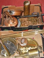 Lot 192 - Two boxes of miscellaneous metalware to...