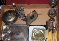 Lot 205 - A box of miscellaneous metal ware to include...