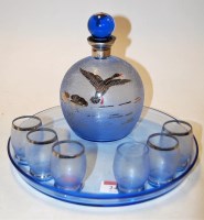 Lot 249 - A mid-20th century frosted blue glass liquor...