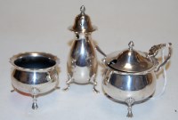 Lot 366 - An early 20th century silver three-piece cruet,...