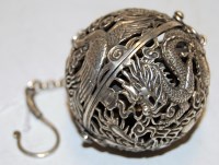 Lot 370 - A reproduction Chinese white metal pomander,...