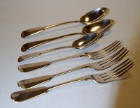 Lot 394 - A set of five George IV silver table forks, in...