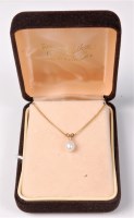 Lot 431 - A cultured pearl and diamond pendant, on 18ct...