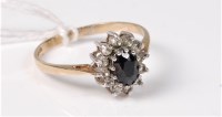 Lot 436 - A 9ct sapphire and CZ cluster ring, band...