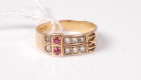 Lot 487 - A late 19th century 15ct seed pearl and ruby...