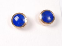 Lot 515 - A pair of lapis lazuli earstuds, 8mm diameter,...