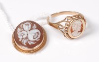 Lot 518 - A 9ct cameo ring, size O, and an unmarked...