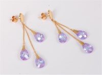 Lot 553 - A pair of lavendar coloured harstone earrings,...