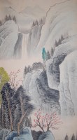 Lot 645 - A Chinese scroll painting depicting mountain...