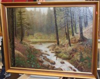 Lot 1002 - Twentieth century school - Woodland stream,...