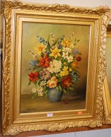 Lot 1004 - C Cawthorne - Still life with flowers in a...