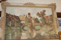 Lot 1006 - O Klein - Continental river scene, oil on...