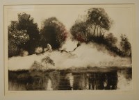 Lot 1011 - Jo Cooper - Flooded Meadow, monotype, signed...