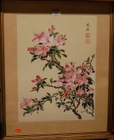 Lot 1047 - A pair of Oriental watercolours of flowering...