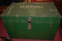 Lot 1083 - A painted metal and annotated travel trunk;...