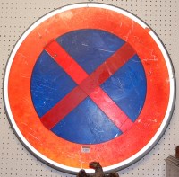 Lot 1145 - A European painted metal circular road sign,...