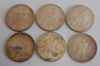 Lot 2033 - USA, six silver Peace dollars, dated 1922 x2,...