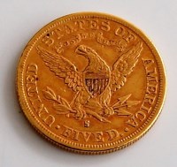 Lot 2110 - USA 1881 gold five dollar coin, or half eagle,...