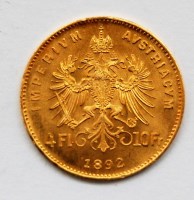 Lot 2112 - Austria, a gold 10 franc/four florin re-strike,...