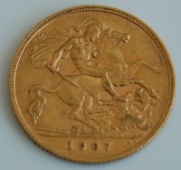 Lot 2125 - Great Britain, 1907 gold half sovereign,...