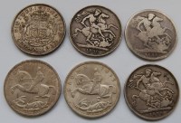 Lot 2205 - Great Britain, six Victorian and later crowns...