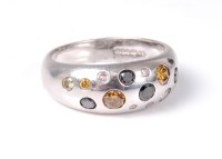 Lot 2564 - An 18ct multi-coloured diamond ring, the broad...