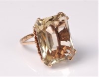 Lot 2569 - A 9ct citrine ring, the radiant cut citrine,...