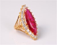 Lot 2589 - A synthetic ruby and white hardstone ring,...