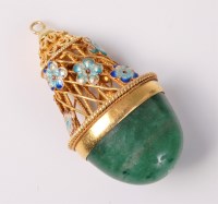 Lot 2593 - An aventurine and enamel pendant, the oval...